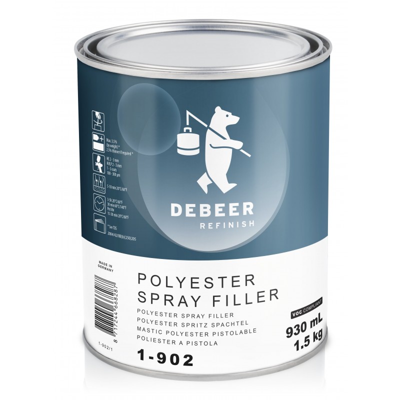 1-902 Polyester Spray Filler DeBeer - 1 Lakiery samochodowe Debeer, Detailing Koch Chemie Środki dla myjni samochodowych