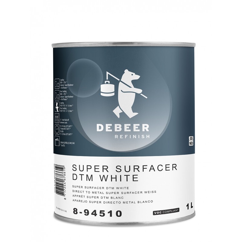 8-94510 Super Surfacer DTM White DeBeer - 1 Lakiery samochodowe Debeer, Detailing Koch Chemie Środki dla myjni samochodowych